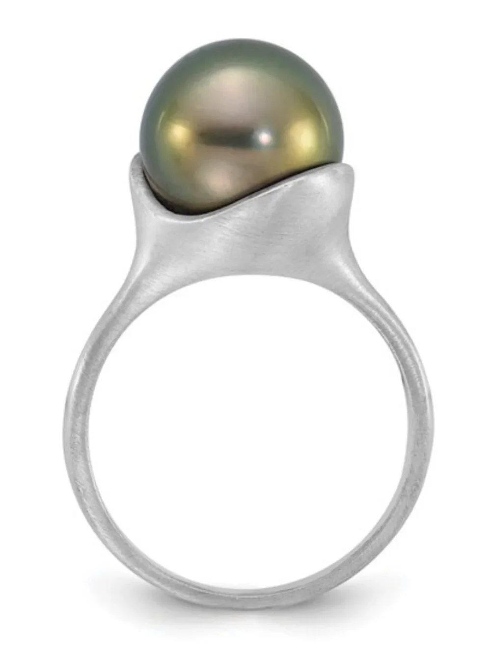 Modern Elegance: 14K White Gold Brushed Black Tahitian Pearl Ring
